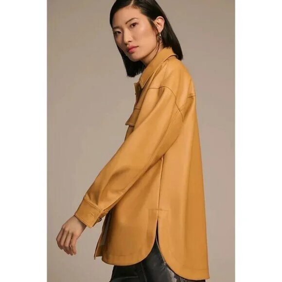 Anthropologie Maeve Faux Leather Camel/Tan Oversized Jacket Shirt NWOT - Picture 3 of 16